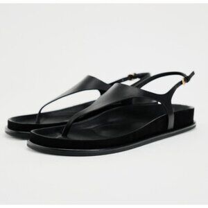 ZARA Women Black Minimalist Slingback Thong Sandals Size 36 Slip-On Flat Summer